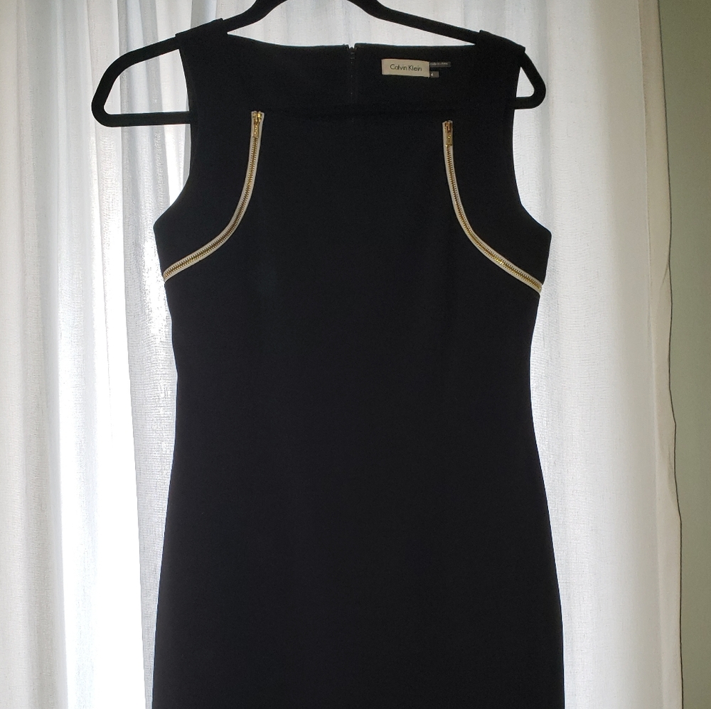 Calvin Klein Black Sleeveless Shift w/Gold Zippers